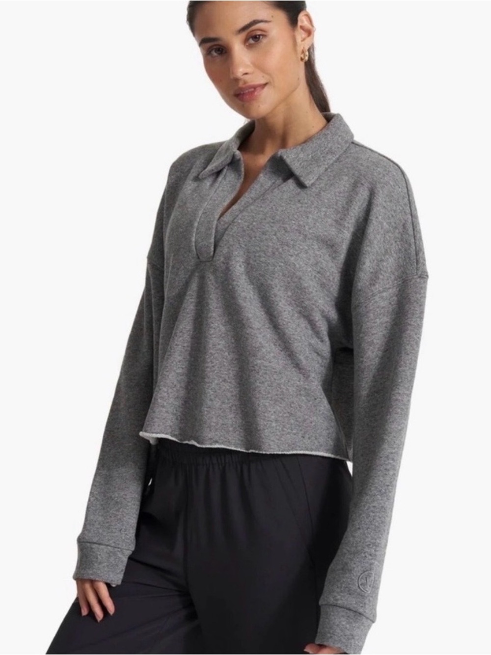 Vuori Sedona Polo Fleece Cropped Sweatshirt Heather Grey Women's Size Medium - Picture 2 of 11